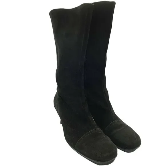 Kitten Heel Boots Vintage La Canadienne Women's Black Suede Square Toe sz 10 M - Picture 2 of 16